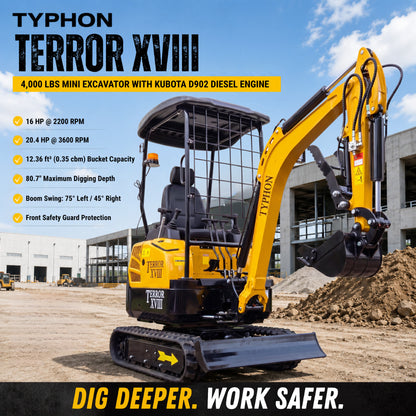 4,000 lbs Terror XVIII Mini Excavator, EPA KUBOTA D902 Engine Micro DIgger USA