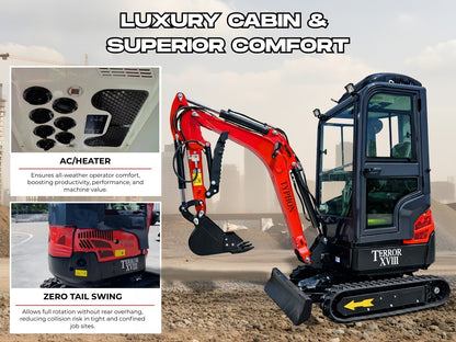 2 Ton TERROR XVIII Mini Excavator, USA KUBOTA D902 Diesel Engine Micro Crawler