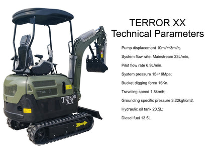 4000 lbs TERROR XX Mini Excavator EPA Kubota D902 Diesel Engine Side Swing New